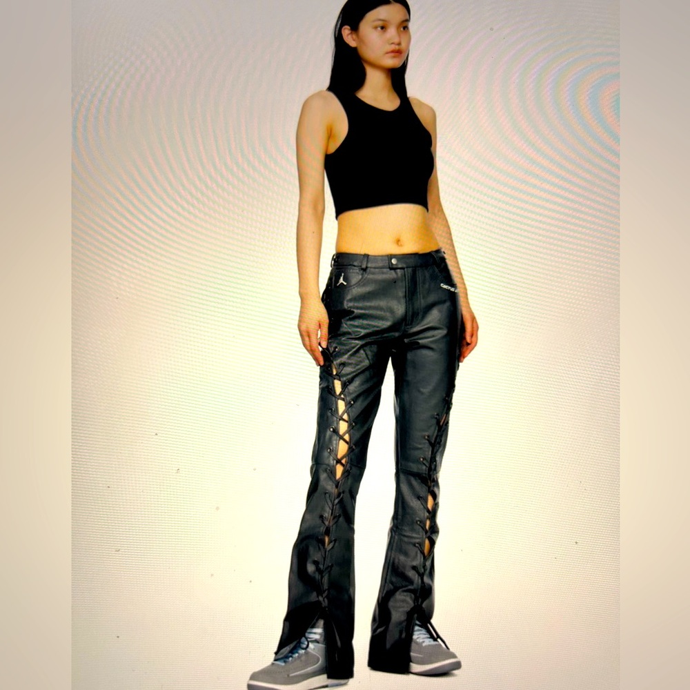 RARE!! NWT NIKE CACTUS JACK TRAVIS SCOTT GENUINE BLACK LEATHER PANTS SZ 2 WOW!